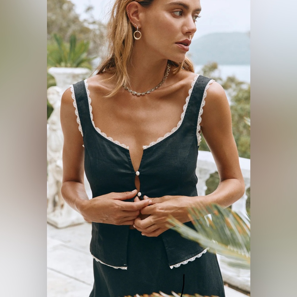 Black Linen Maxi Skirt + Halter set